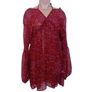 NWOT Y2K Mudd Beach Coverup Sheer Paisley Boho Bohemian Flutter Sleeve Dress XL